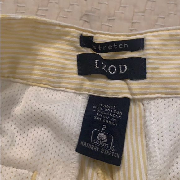 Izod Seersucker Capris Pants Yellow Striped Sz  2 - Picture 3 of 3